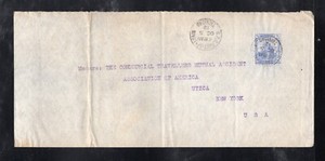 Trinidad 1912 cover to Utica, NY franked 2 1/2p ultramarine Britannia, Scott 107
