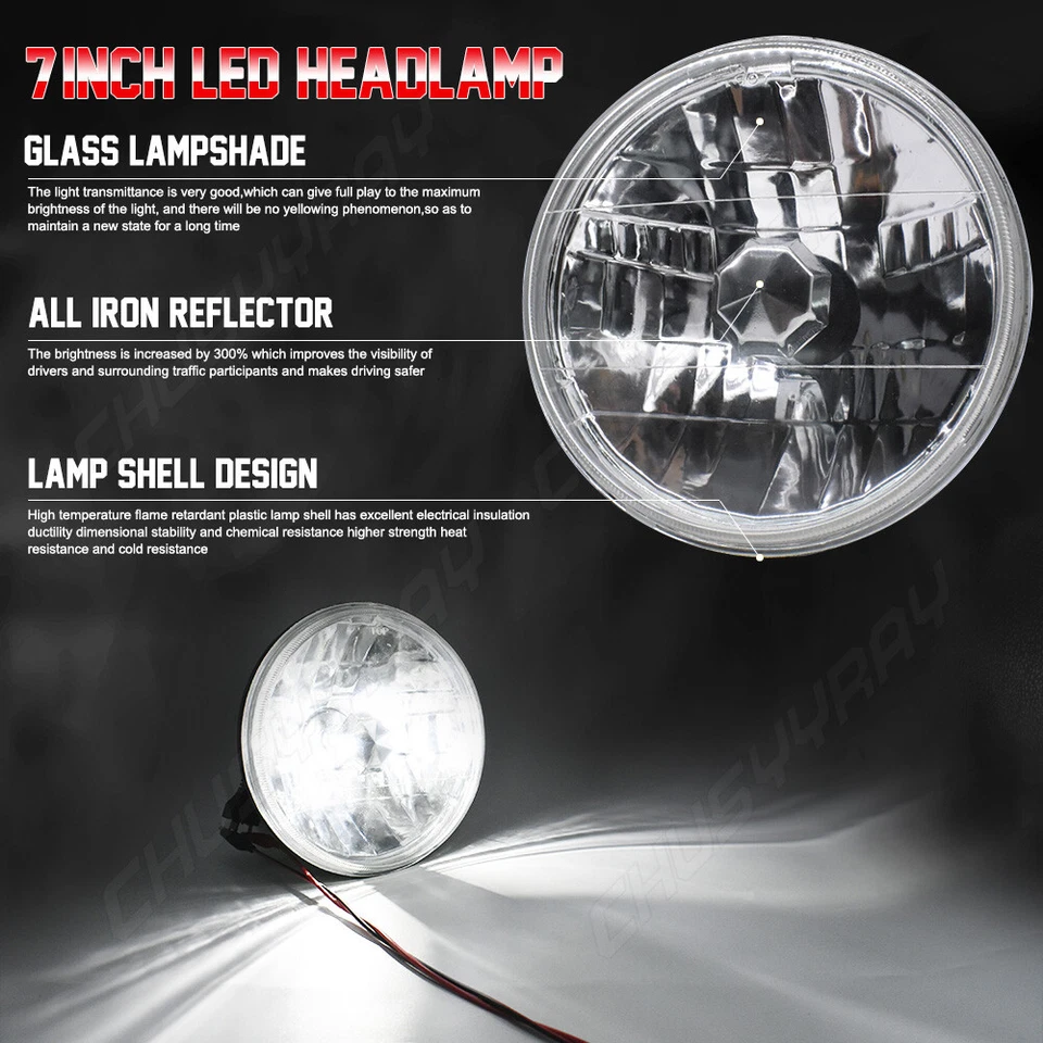 For 1967-1972 Chevy C10 4x 7 inch LED Headlights Round DOT Approved Hi/Lo Lamp - Image 3 of 4
