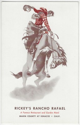 1950's Ignacio, Novato, California - Restaurant Advert, Cowboy On Bronco, Marin