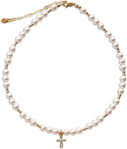 Authentic Children'S 14K Gold-Plated Bracelet And/Or Necklace with Simulated Pearls and Cr