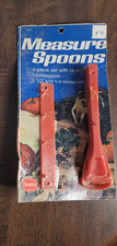 Lustro-Ware Borden Vintage 4 Pieces Measuring Spoons Set w/Rack Red Plastic NIB