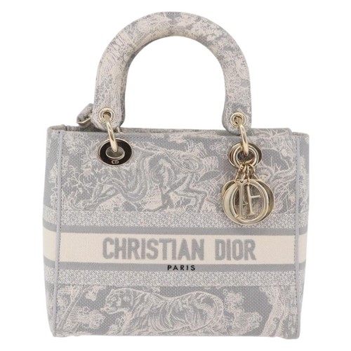 Christian Dior Lady Dior Embroidered Canvas Gray Handbag