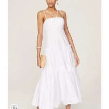 Nicholas White Fit Flare Midi Dress SIZE 8 Cottage Cotton Sundress Designer $500