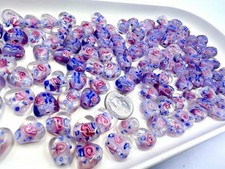 120 Pcs Pink Lavender Lampwork Puffed Heart Beads 10-11mm NOS Bulk Artisan Lot A