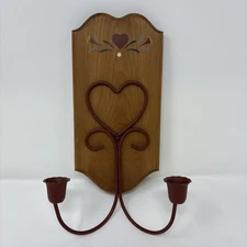 Vintage Primitive Country Farmhouse Double Wall Sconce Wood & Metal Decor