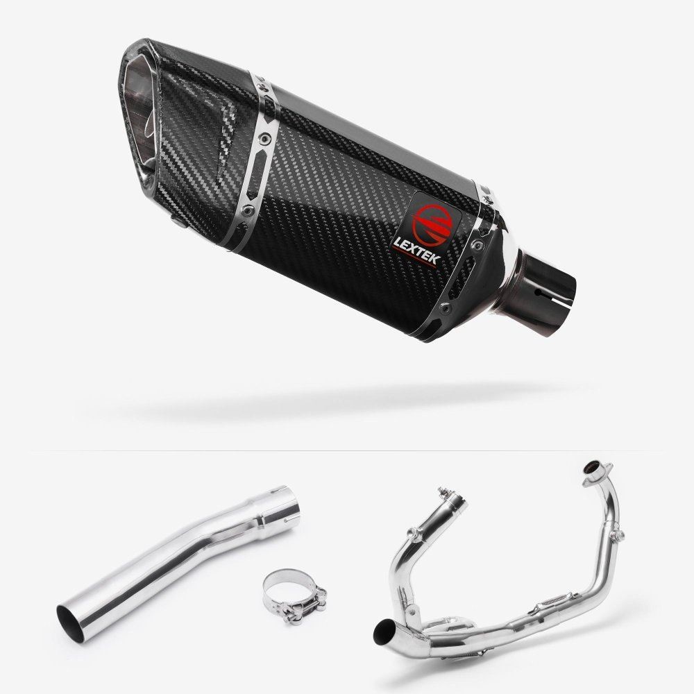 Lextek SP11C Gloss Carbon Fibre Exhaust System 200mm for Suzuki SV650 (03-15)