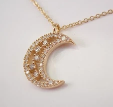 2Ct Round Cut Simulated Diamond Crescent Moon Pendant In 14K Yellow Gold Plated