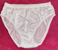 Vintage Carole  Nylon  Panties Size 7 Made In USA White Silky Lace Band NWOT