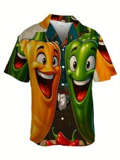 Men's Plus Green Orange Bell Pepper 3D Printed Short Sleeve Shirt - Casual Summe