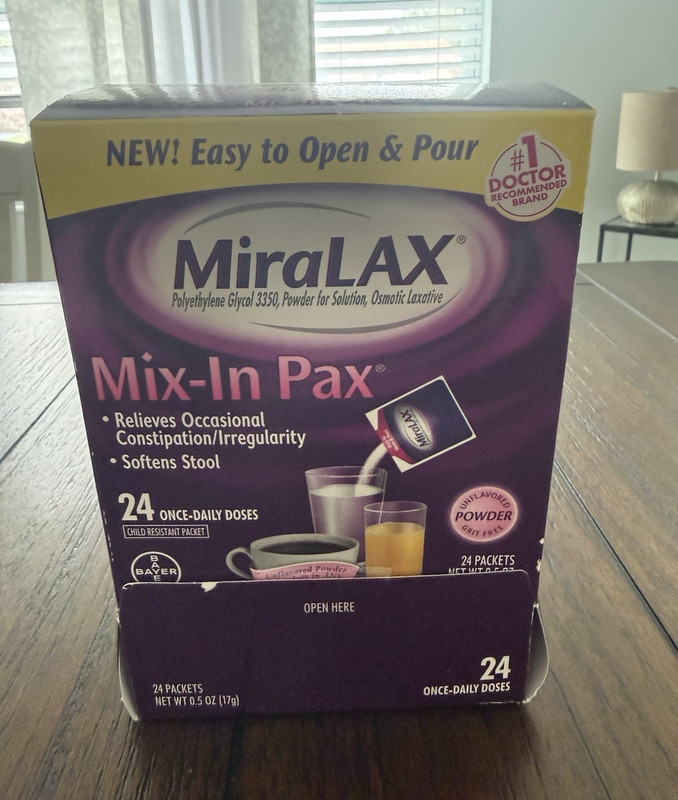 MiraLAX Mix-In Pax PEG 3350 Powder Laxative 24 Packets 17g Unflavored