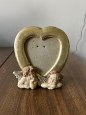 VINTAGE HEART SHAPED ANGEL CERAMIC GOLD ORNATE PHOTO FRAME 5x5 PORTRAIT