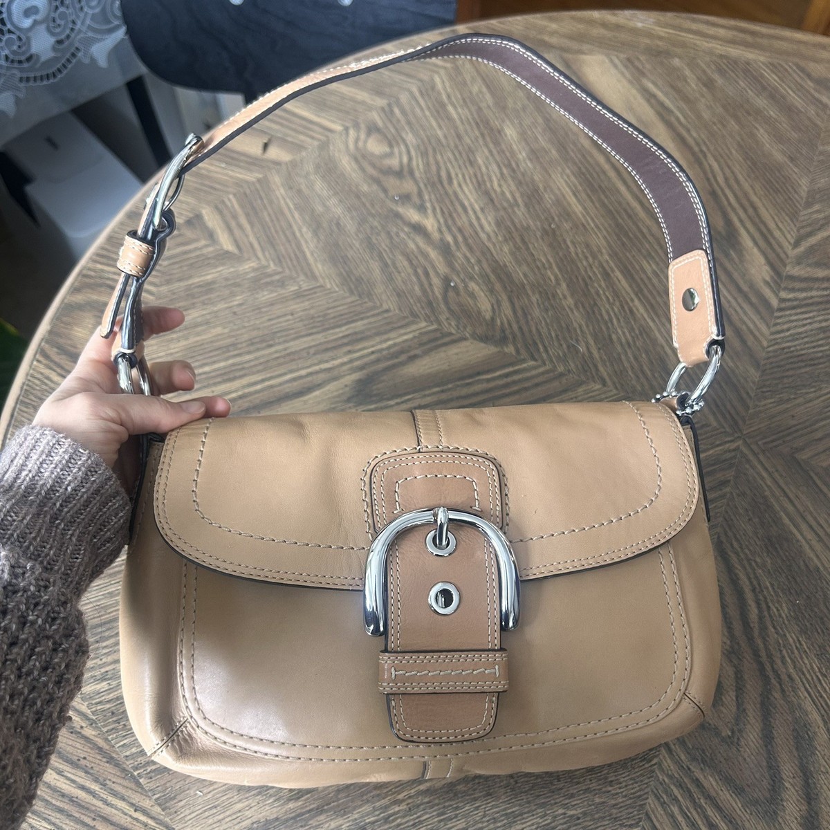 Coach Medium Soho Tan Leather Front Flap Buckle Shoulder Saddle