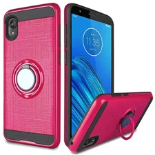 GSA Brushed Case Ring Stand for Motorola Moto E6 - Hot Pink Black
