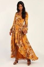 Lulu’s Gorgeous Vibe Long Sleeve Floral Print Maxi Dress Large Boho Cottage