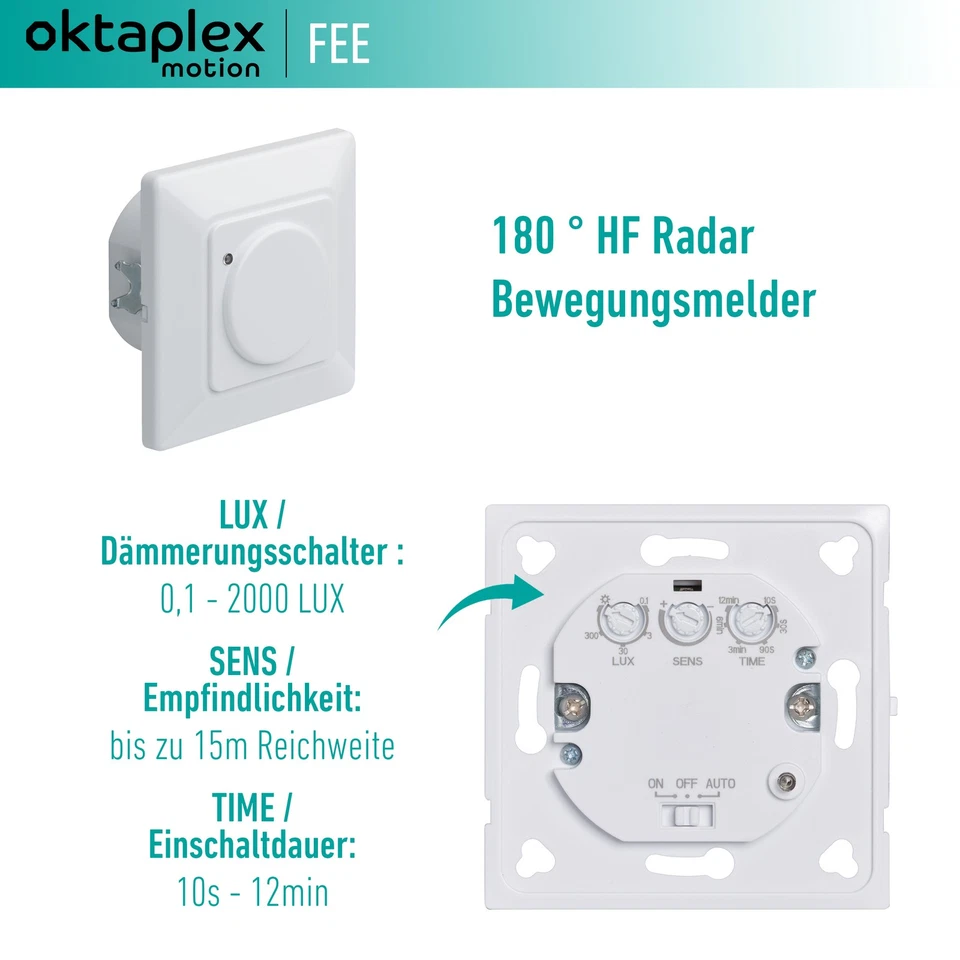 2x HF Bewegungsmelder 230V 180° Sensor Radar Wandmontage Unterputz Hochfrequenz - Bild 2 von 4