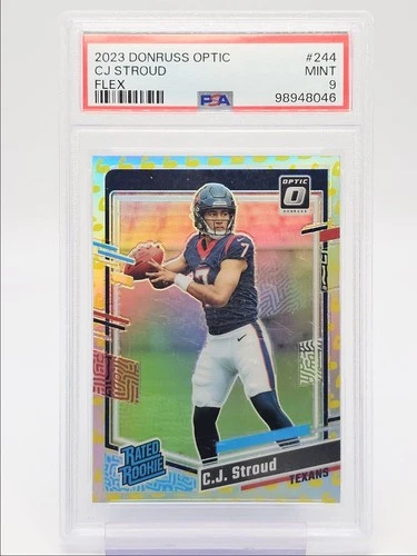 C.J. STROUD 2023 DONRUSS OPTIC RATED ROOKIE FLEX PRIZM RC /149 PSA 9 Q0004