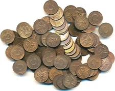 115-PIECE LOT OF 1966 TURKEY 1 KURUS BRONZE COINS  -  AU TO UNC