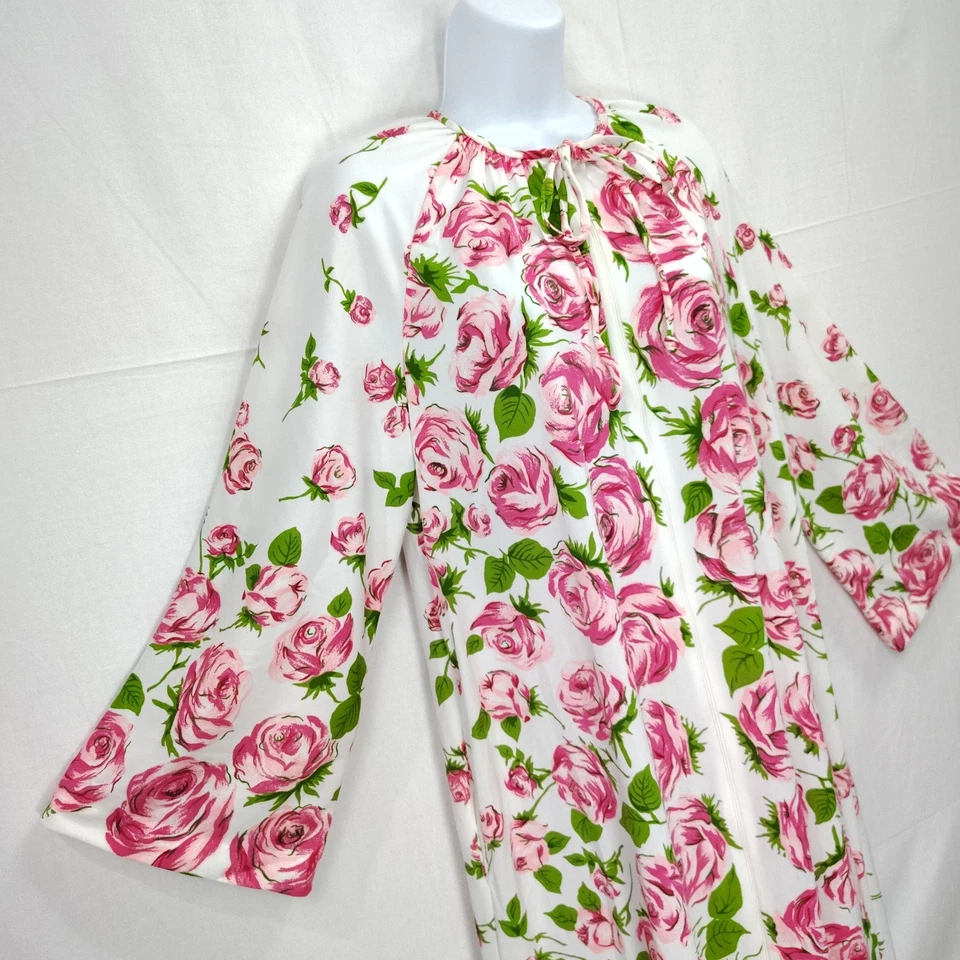 Bata Floral Años 70 De Colección L Rosa Estampado Retro Boho 1 Bolsillo Caftán Cremallera Foto 2 de 4