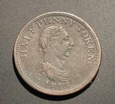 1815 Half Penny Token-Genuine British Copper Obverse Head Of King George III