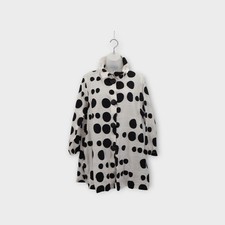 Yushi Black White Polka Dot Ruffle Collar A-Line Jacket light Made in USA Size L