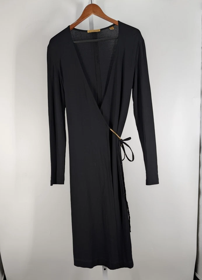 Vintage Donna Karan Signature Black Dress Gold Hardware Belt Rayon 90s DKNY - Image 2 of 4