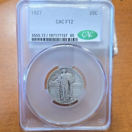 1927 Standing Liberty Quarter Silver CAC F12 25C Circulated US Coin