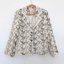 Coldwater Creek Womens Blazer Size M Cream Botanical Embroidered Cottage Fairy