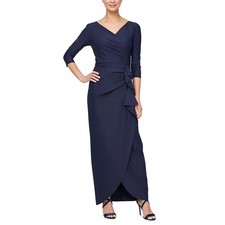 Alex Evenings Long Compression Ruffle Dress Long Sleeves Navy Women  s Size 8 NWT