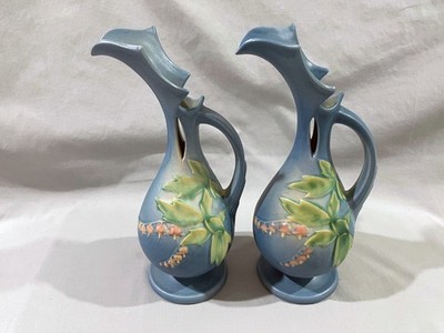 Pair of ROSEVILLE BLUE BLEEDING HEART 972-10 EWERS