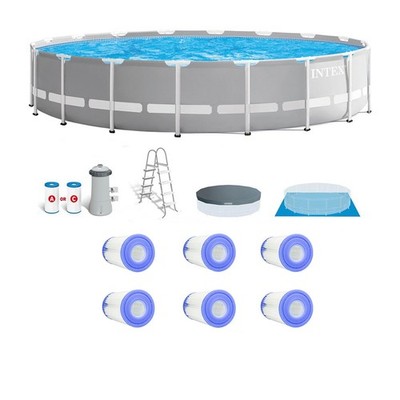 Intex Prism Frame Above Ground 18' x 48'' Pool Set w/ 6 Replacement Filters