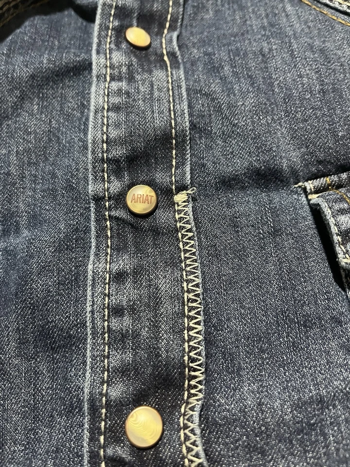 Camisa Ariat Para Hombres 2xl Camisa Denim Azul Rodeo Perla Occidental Puntada a Presión Country Foto 2 de 4