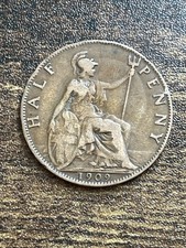 1909 Great Britain UK 1/2 Penny Edward VII Rare Old Actual Coin TC8028*