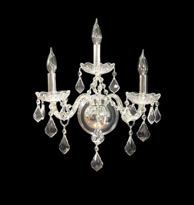 3-Lights Crystal Wall Sconce Chrome Finish Elegant Modern Candle Style Fixture