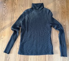 Banana Republic Ribbed Extra Merino Wool Turtleneck Sweater Black Grey M