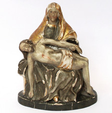 Antike kleine Pieta Holz gefasst 18. / 19. Jh. Madonna Maria mit Jesus 21 x 17cm