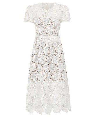 Self-Portrait WHITE LACE DRESS ROUND NECK Size US 8 UK 12 RRP £450