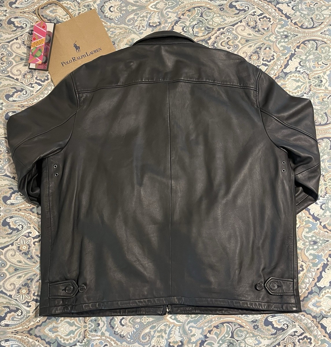 Polo Ralph Lauren Black 100% Lambskin Full Zip Leather Jacket