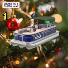 Custom Name Pontoon Boat Christmas Ornament, Christmas Tree Hanging