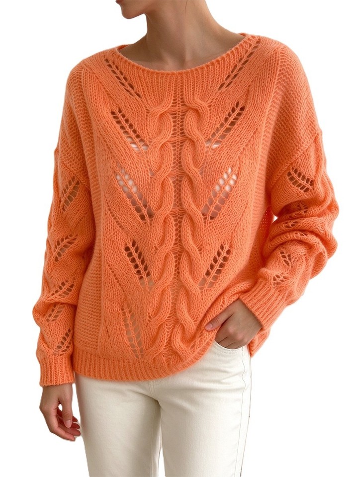 Womens Solid Color Hollow Knit Pullover Sweater Viscose Fiber Regular ...