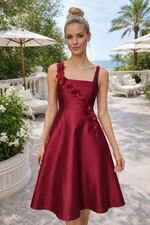 Adrianna Papell sz 12 Burgundy Floral Appliqu A-Line Midi Dress Mikado Luxe