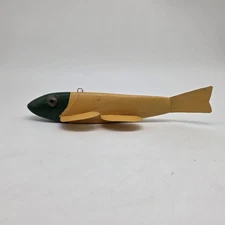 Vintage Hand Carved Wooden Metal Fish Decoy Folk Art Ice Spear Decoy 