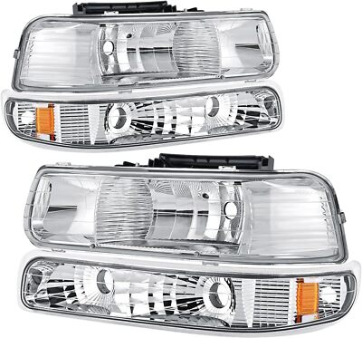 Headlights Assembly For 99-02 Chevy Silverado 00-06 Suburban Tahoe Chrome