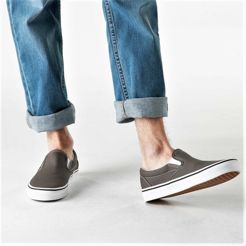 Tenis Vans Clásicas Sin Cordones Zapatos de skate Para hombres Talla 5 Gris  carbón Blanco verdadero | eBay