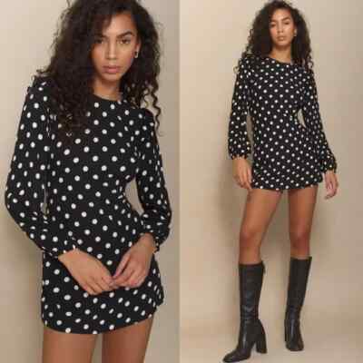 reformation black and white mini dress Reformation Cape Polka Dot Mini Dress by Reformation