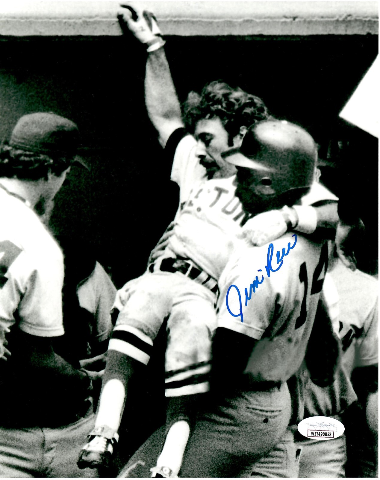 Boston Red Sox Jim Rice Autographed Carries Injured Jerry Remy 8x10 W