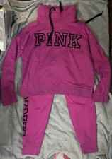 Pink Victoria Secret Outfit Set, Size Medium Hoodie And Size Small Sweatpants.
