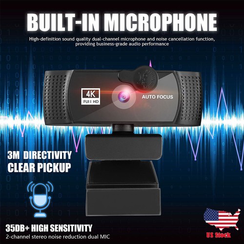 4K USB Webcam Streaming with Microphone for Desktop Computer Software Auto Focus