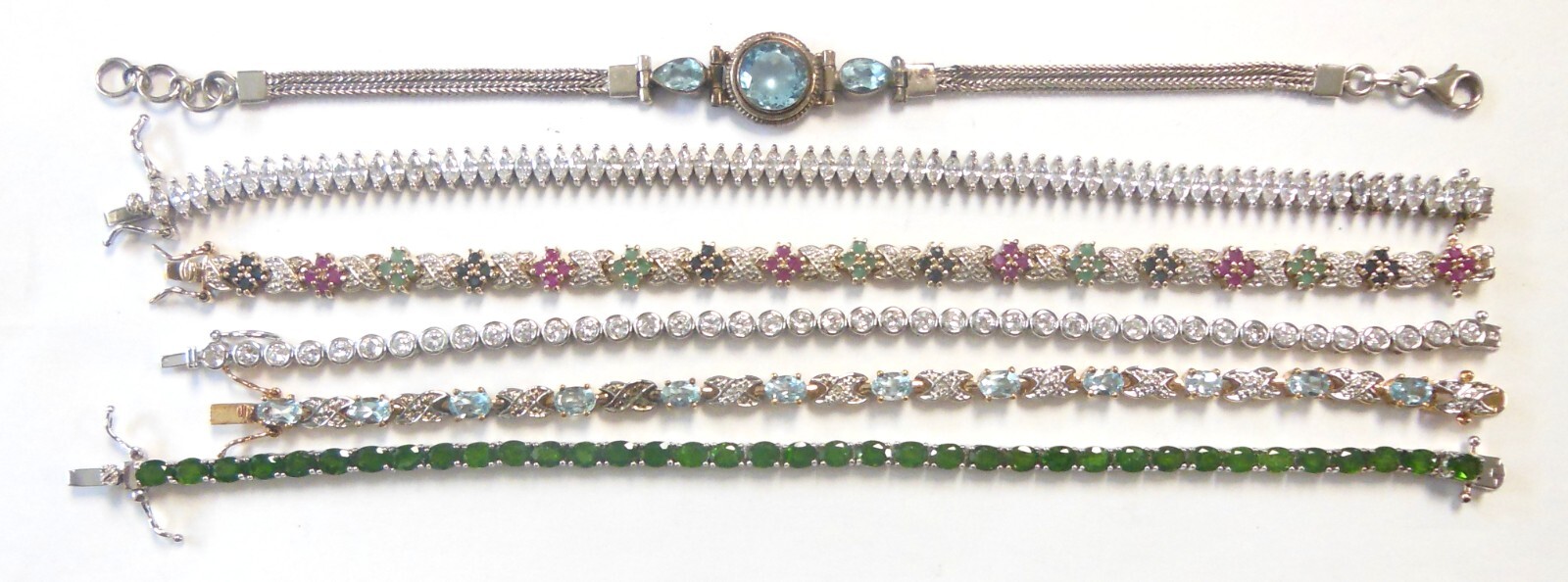 6 Sterling Silver Bracelets Assorted Colored & Cl… - image 1
