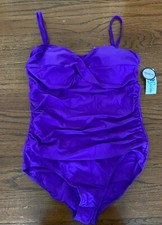 NWT Swimsuits 4 All Ladies Plus Ruched Twist Front One Piece Bathing Purple 2XL