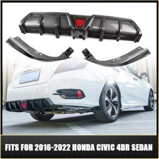 For 2016-2022 Honda Civic 4dr Sedan Carbon Fiber Style Rear Bumper Diffuser Led